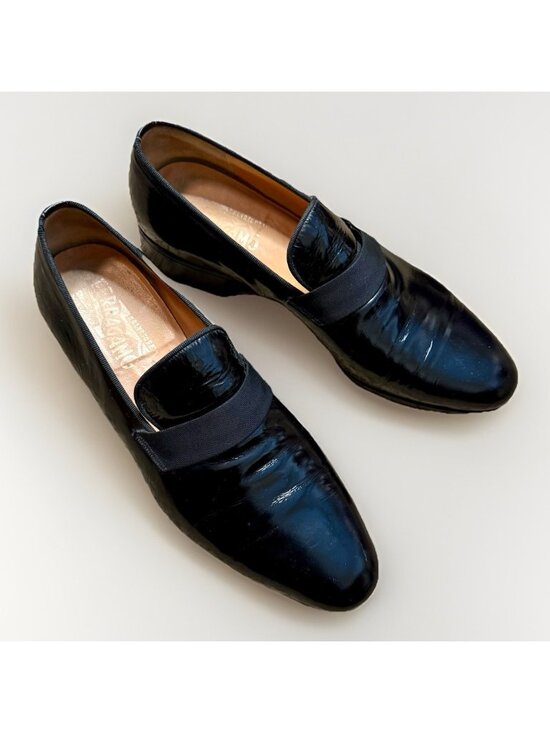 Salvatore Ferragamo Sz 10D Black Patent Leather Tuxedo Loafer Dress Shoes Italy main image 14